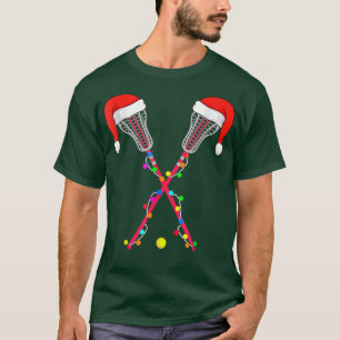 Lacrosse Santa Hat Christmas Lights Funny Sport Xm T-Shirt