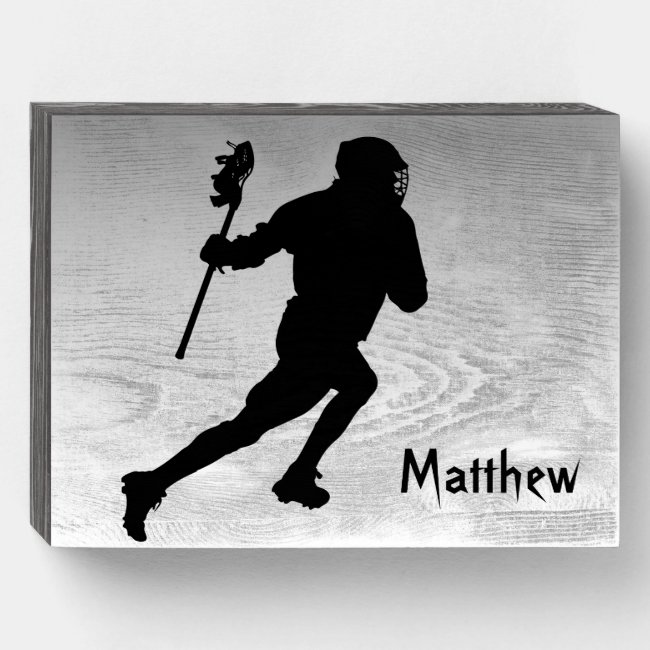 Lacrosse Silver Black Sports Wooden Box Sign