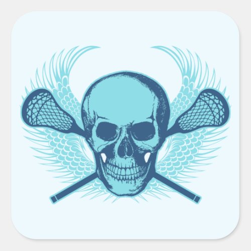 Lacrosse Skull _ Blue Square Sticker