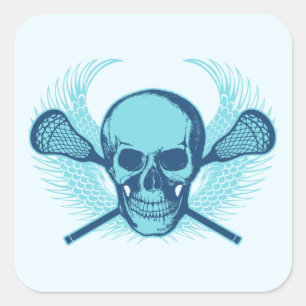 Lacrosse Skull - Blue Square Sticker