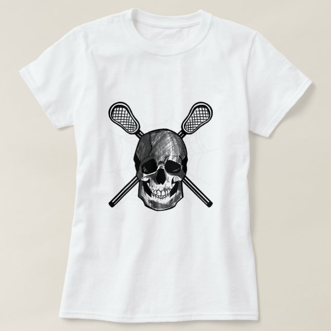 Lacrosse Skull Lazy Halloween Costume Skeleton Cro T-Shirt (Design Front)
