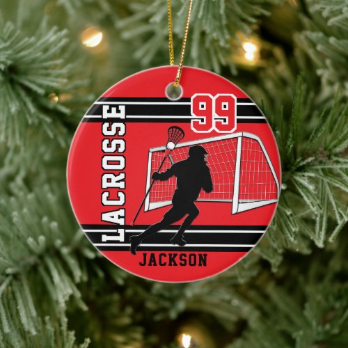 Lacrosse  Sport _ Red Ceramic Ornament