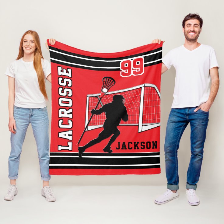 Lacrosse Sport Red, White, Black Fleece Blanket Zazzle