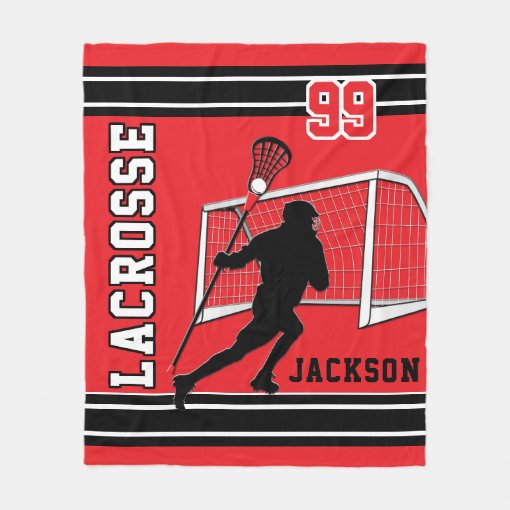 Lacrosse Sport Red, White, Black Fleece Blanket Zazzle
