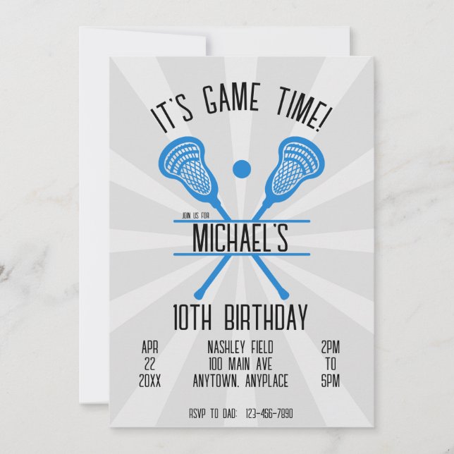 Lacrosse Sports Birthday Invitation (Front)