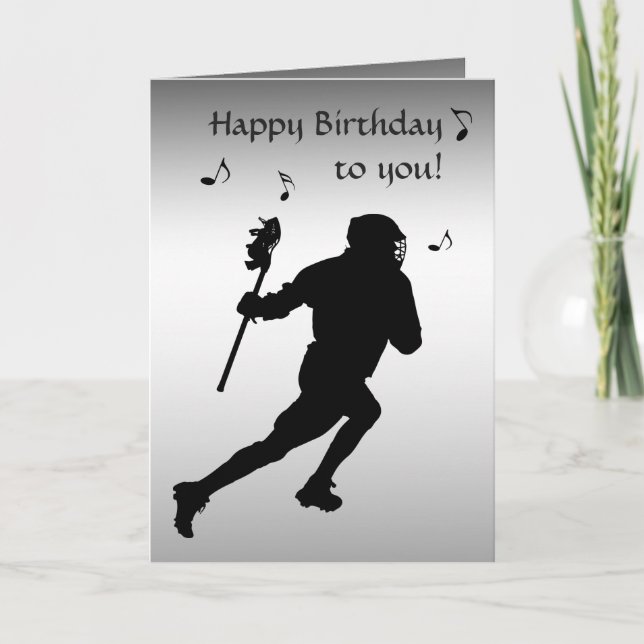Lacrosse Sports Black and Silver Birthday Card (Front)