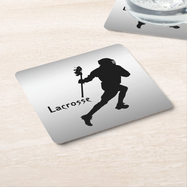 Lacrosse Sports Black and Silver Coasters