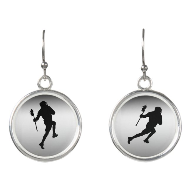 Lacrosse Sports Black and Silver Drop Earrings