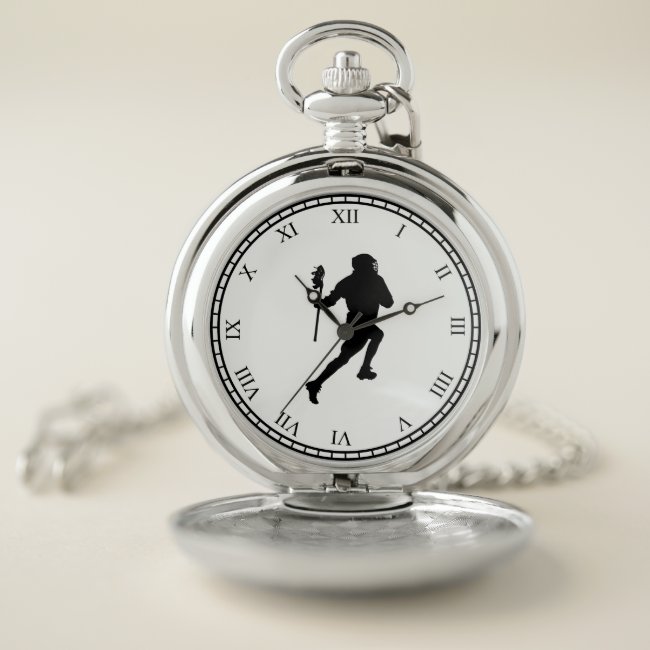Lacrosse Sports Black and White Pocket Watch