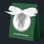 Lacrosse Sports Green Favor Boxes<br><div class="desc">Lacrosse party or event favor box gifts featuring lax stick on a green background. Edit text to personalize for lacrosse player,  coach and team sports fans.</div>