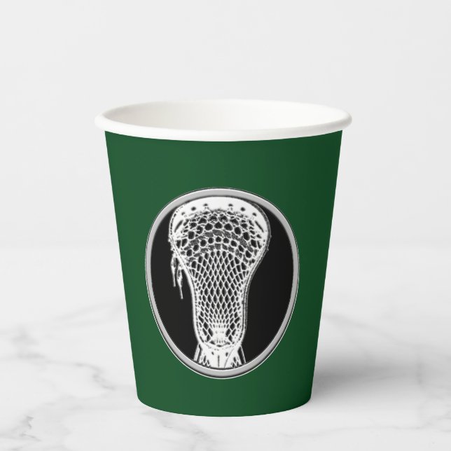 Lacrosse Sports Green Paper Cups (Front)