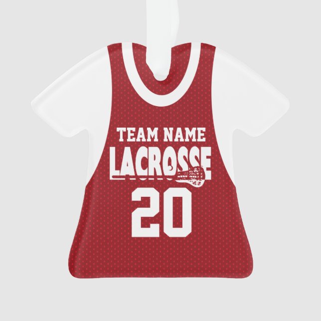 Lacrosse Sports Jersey Red with Photo Ornament (Front)