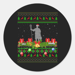 Lacrosse Sports Lover Xmas Santa Ugly Lacrosse Chr Classic Round Sticker