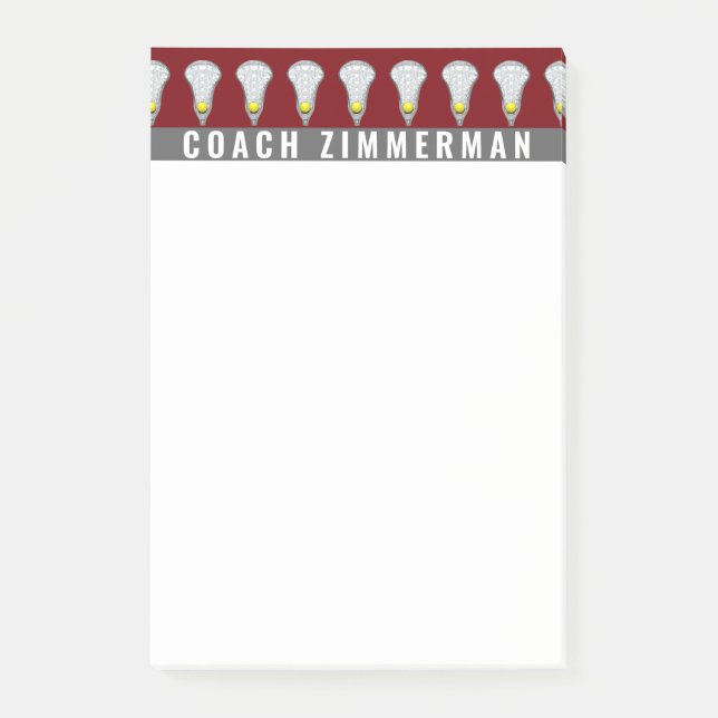 Lacrosse Sports Personalized Maroon Post-It Notes (Front)