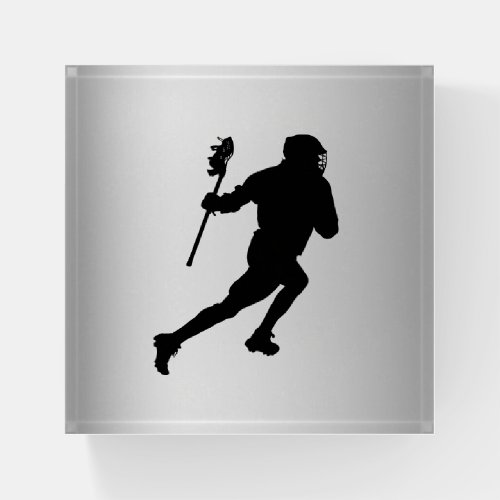 Lacrosse Sports Silver and Black Glass Paperweight