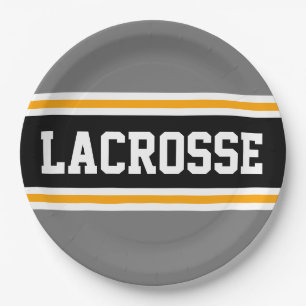 LACROSSE Sporty Gray Black Orange Racing Stripes Paper Plates