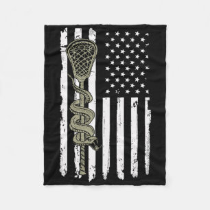 Lacrosse Stick And Angry Snake Usa American Flag V Fleece Blanket
