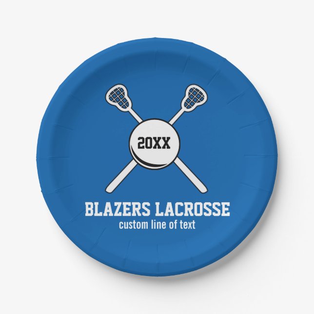 Lacrosse Stick and Ball Custom Player Team Name Paper Plates (Front)
