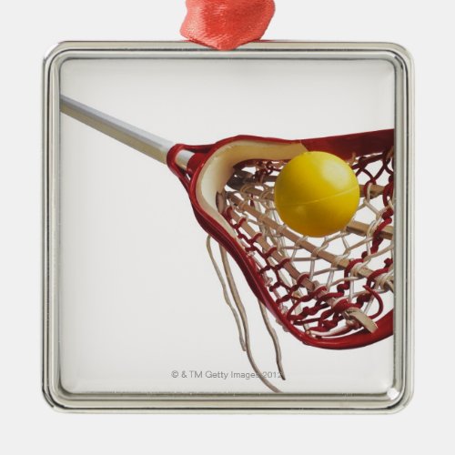Lacrosse stick and ball metal ornament
