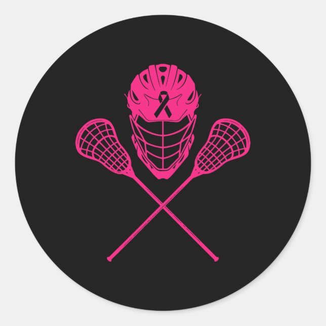 Lacrosse Stick Breast Cancer Awareness Cool Pink R Classic Round Sticker (Front)