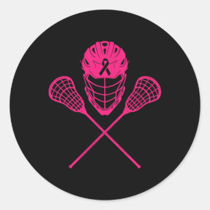 Lacrosse Stick Breast Cancer Awareness Cool Pink R Classic Round Sticker