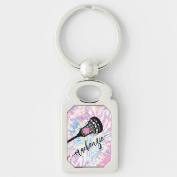 Lacrosse Stick Girly Pink Silver Metal Keychain by PaperGrape at Zazzle
