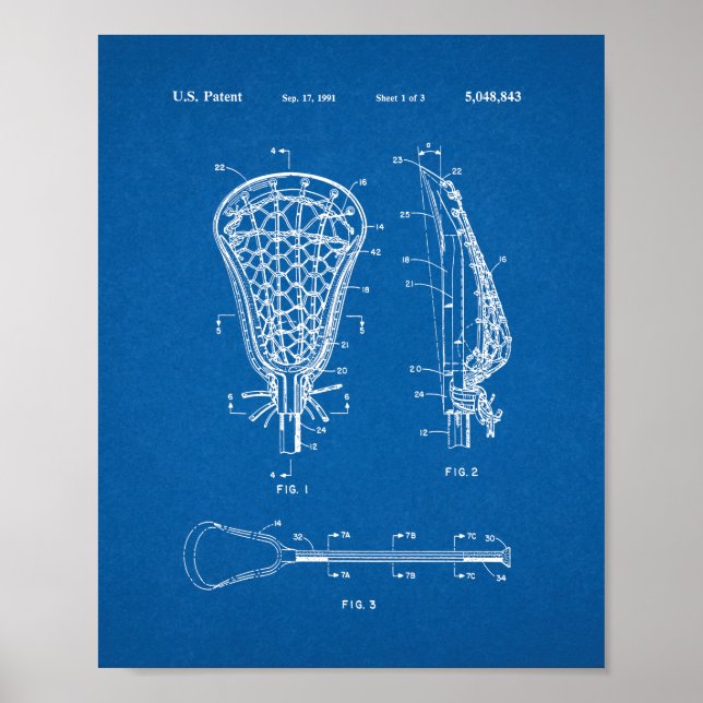 Lacrosse Stick Patent - Blueprint Poster (Front)