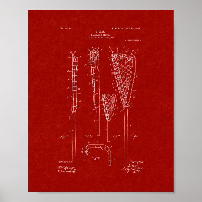 Lacrosse-stick Patent - Burgundy Red Poster (Front)