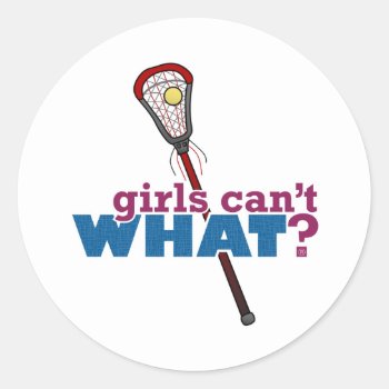 Lacrosse Stick Red Classic Round Sticker by girlscantwhat at Zazzle