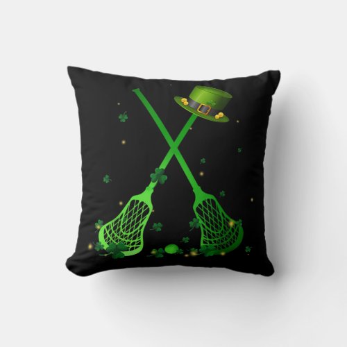 Lacrosse Stick Shamrock Leprechaun Hat St Patrick_ Throw Pillow