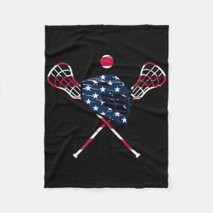 Lacrosse Stick Usa America Flag  Fleece Blanket