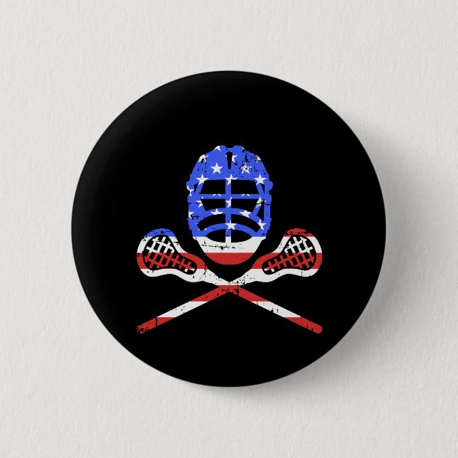 Lacrosse sticks and helmet with US american flag Button (Front)