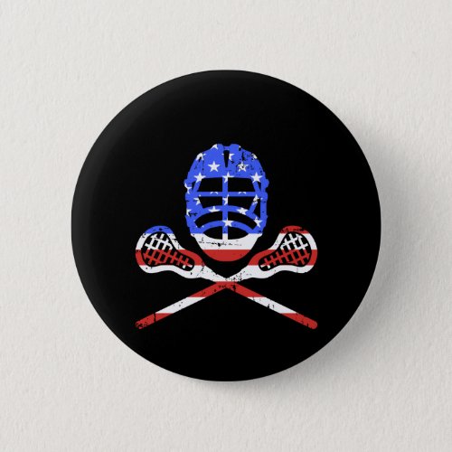 Lacrosse sticks and helmet with US american flag Button