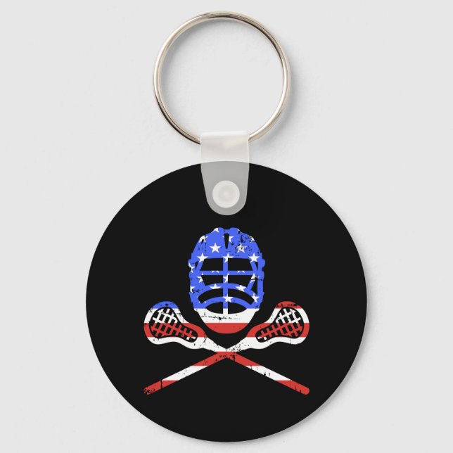 Lacrosse sticks and helmet with US american flag Keychain (Front)