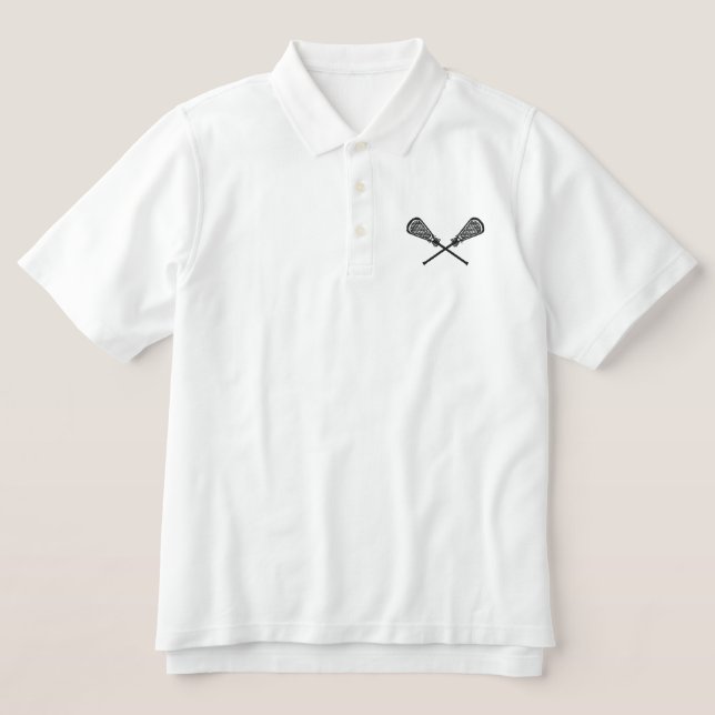 Lacrosse Sticks Crossed Embroidered Shirt (Design Front)