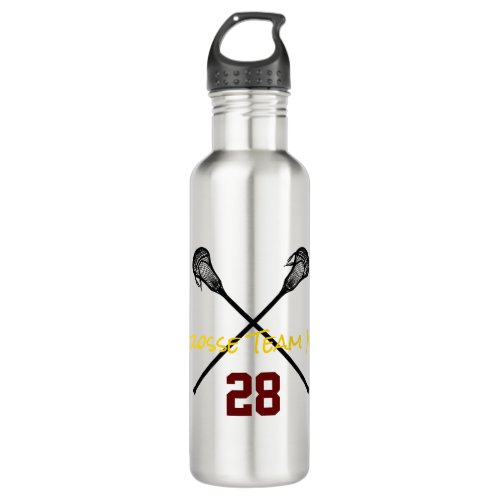 Lacrosse Sticks Custom Player Number Team Colors Stainless Steel Water Bottle
