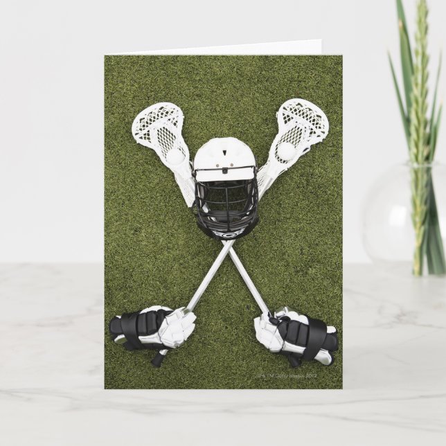 Lacrosse sticks, gloves, balls and sports helmet card (Front)