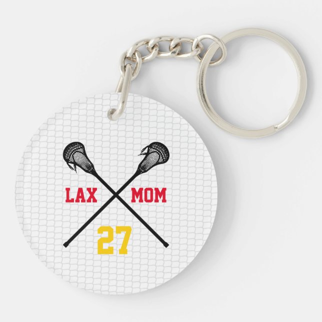 Lacrosse Sticks Lax Mom Player Number Net Fan Club Keychain (Back)