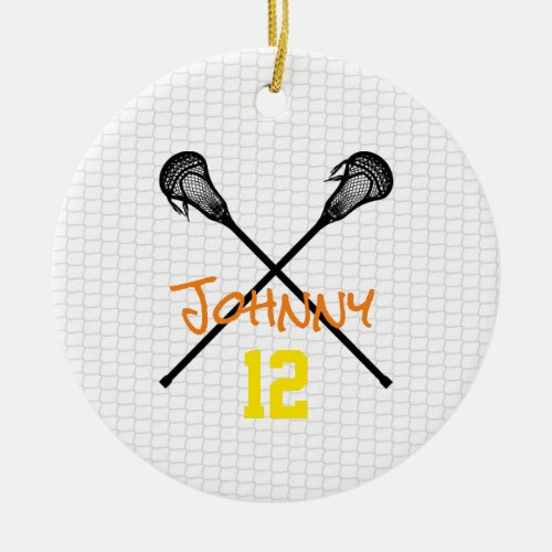 Lacrosse Sticks Net Name Number Sports boys Ceramic Ornament