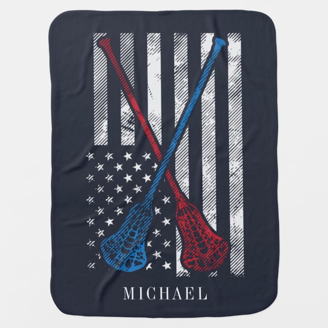 Lacrosse Sticks Patriot Vintage Flag Personalized Baby Blanket (Front)