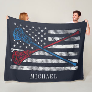 Lacrosse Sticks Patriotic Vintage Flag Personalize Fleece Blanket