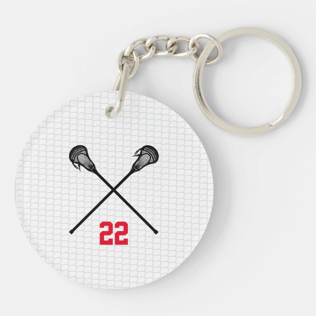 Lacrosse Sticks Player Number Sports Coach Fun Keychain (Back)