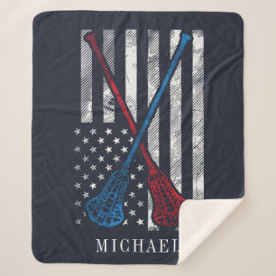Lacrosse Sticks Vintage Flag Personalized Sherpa Blanket