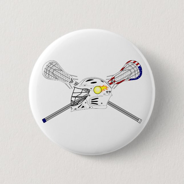 Lacrosse sticks with helmet pinback button (Front)