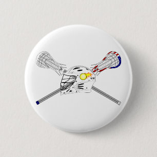 Lacrosse sticks with helmet pinback button