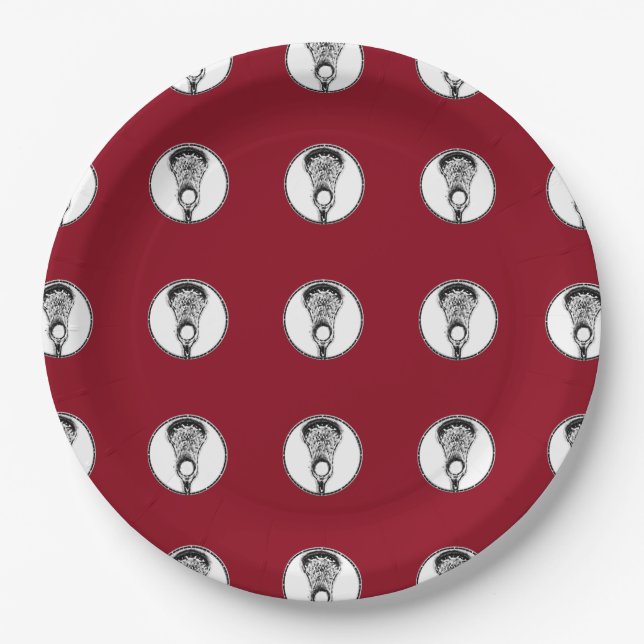 Lacrosse Team Maroon Paper Plates (Front)