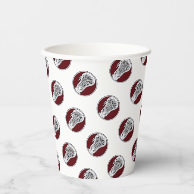 Lacrosse Team Maroon Party Paper Cups (Front)