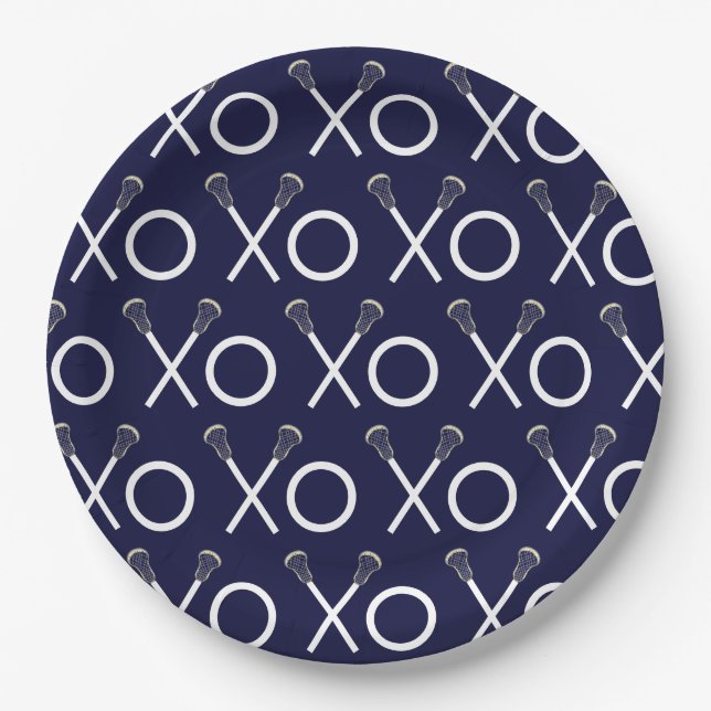 Lacrosse Team Navy Blue Paper Plates (Front)
