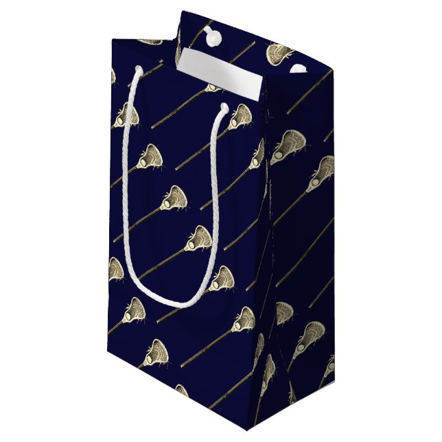 Lacrosse Team Navy Blue Small Gift Bag (Front Angled)