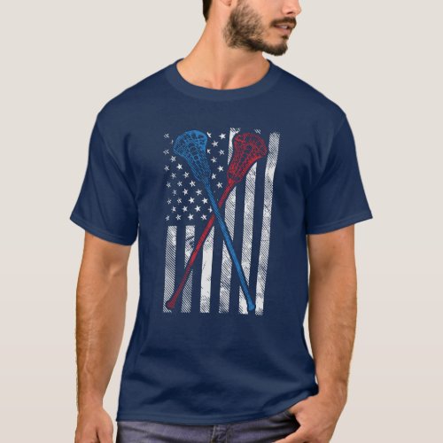 Lacrosse Team Personalized USA Flag and Bats Name T_Shirt